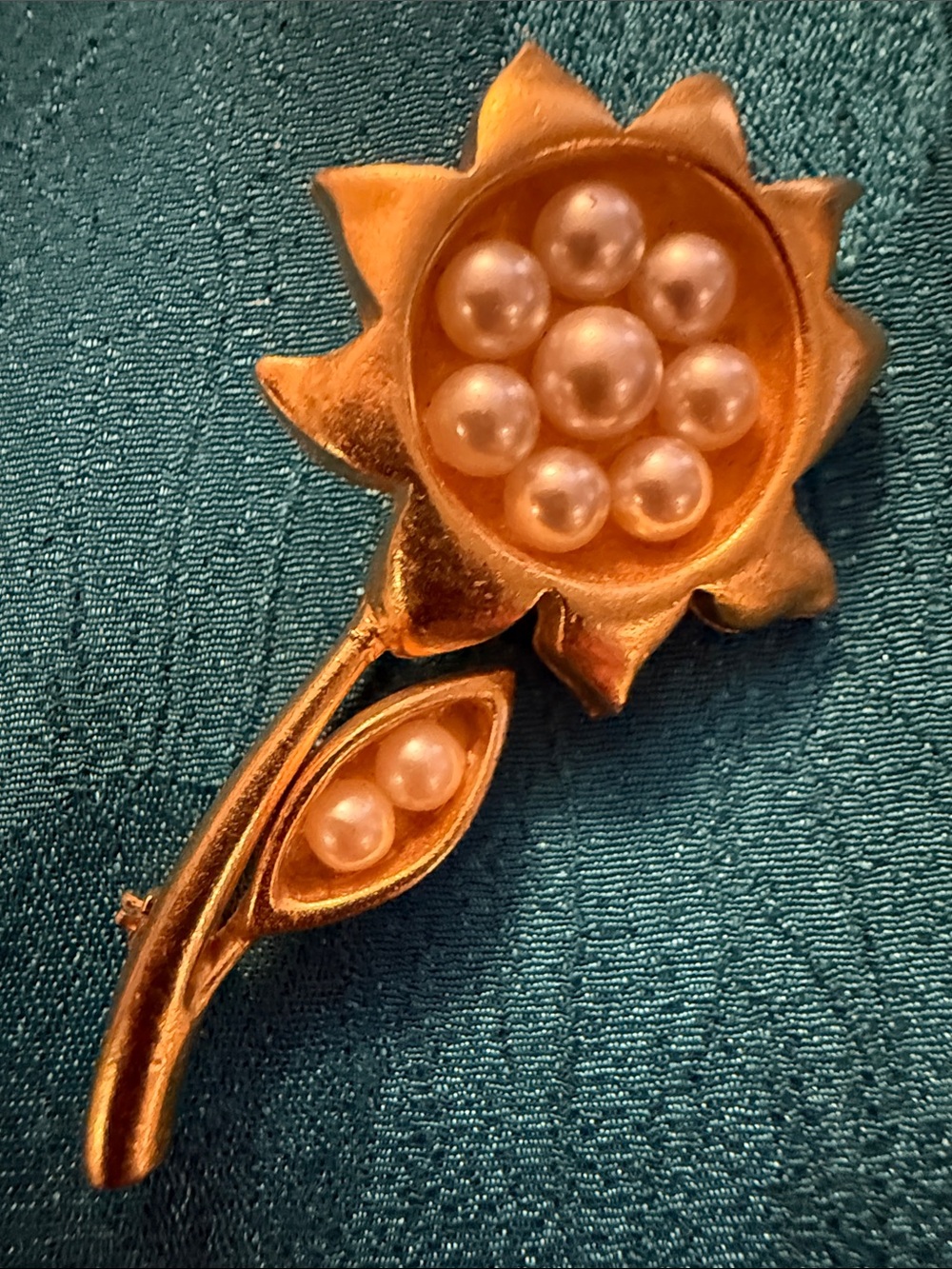 Gold Floral Pearl Accent Brooch - Women Accessories